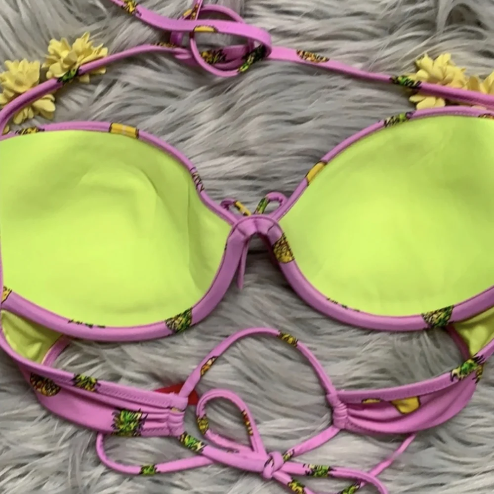 Victoria Secret Push Up Bikini Top Purple Pineapple Flower 34B